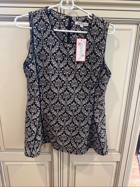 Joy Joy black and Cream Damask Peplum Tank